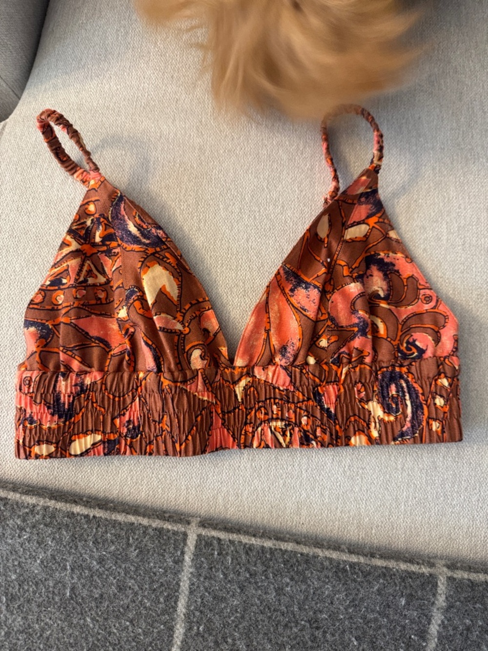 A.L.C. Rust Orange Paisley Print Crop Bralette